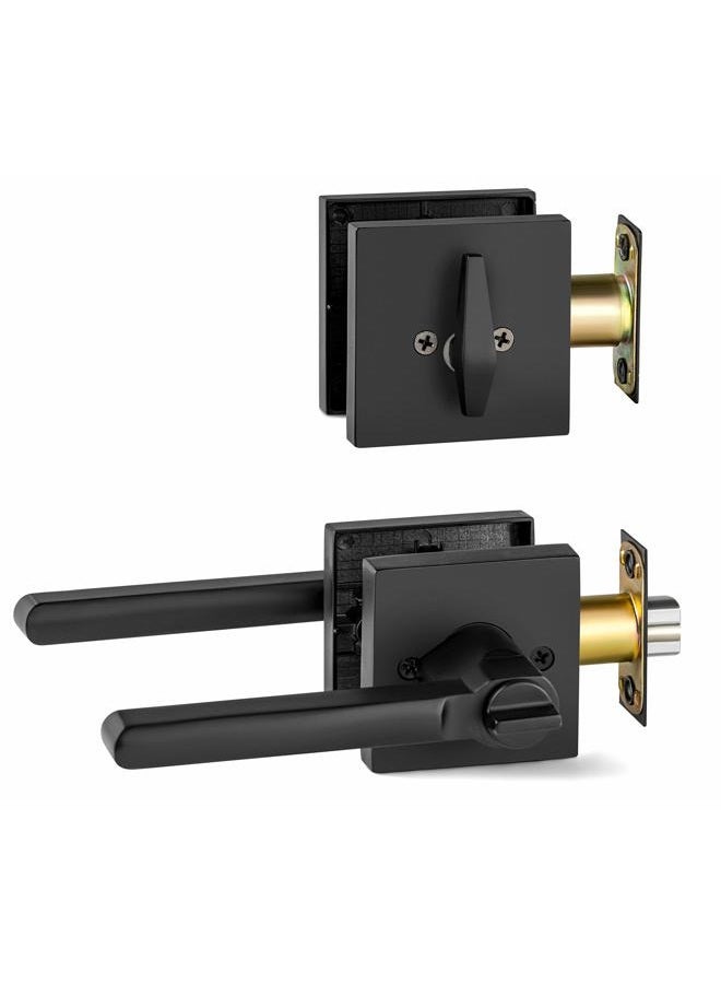 Berlin Modisch Entry Lever Door Handle and Single Cylinder Deadbolt Lock and Key Slim Square Locking Lever Handle Set [Front Door or Office] Right & Left Sided Doors Heavy Duty – Iron Black Finish - Image 2