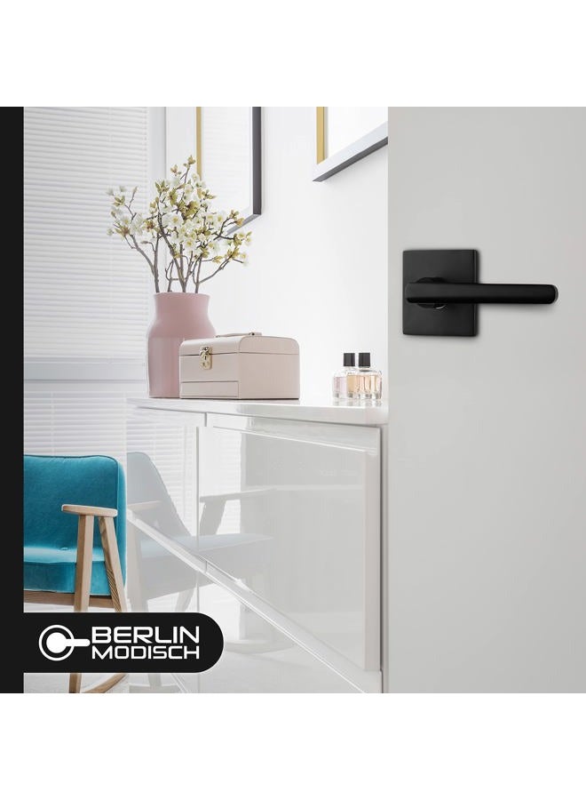Berlin Modisch Entry Lever Door Handle and Single Cylinder Deadbolt Lock and Key Slim Square Locking Lever Handle Set [Front Door or Office] Right & Left Sided Doors Heavy Duty – Iron Black Finish - Image 3
