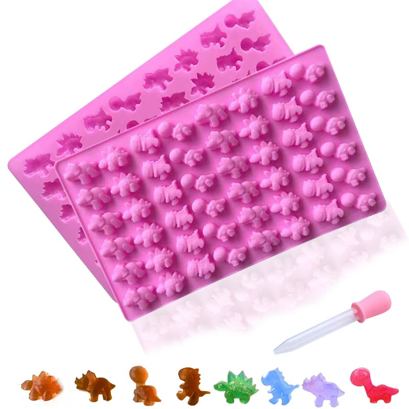 Hycsc Dinosaur Gummy Molds  Mini Silicone Candy Mold  2 Pack Dino Chocolate Gummy Molds With Droppers  Great For Diy Non-Stick Silicone Mold (Dinosaur) - Image 1