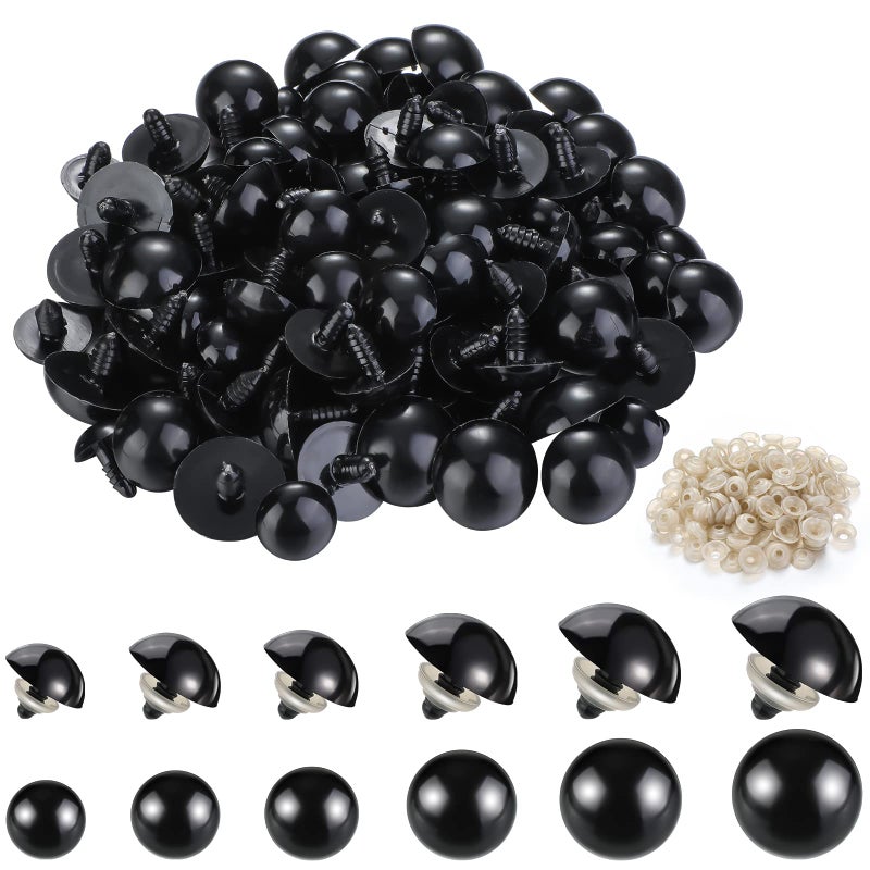Jetec 120 Pieces 14-24 mm Safety Eyes for Amigurumi Large Black Plastic Eyes with Washer Animal Crafts for DIY of Puppet Crochet Stuffed Animal Bear Making Supplies  6 Sizes - Image 1