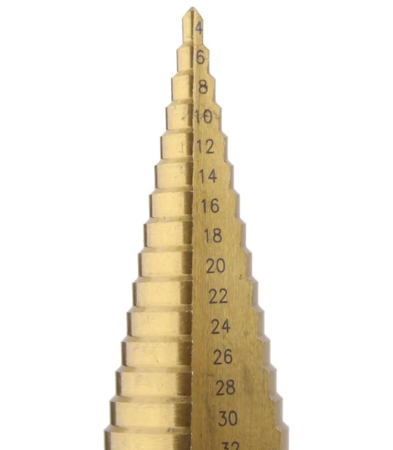 Step Pyramid Drill Bit Set, Titanium HSS Conical Drill Bits for Plastic, Wood, Aluminum, Sheet Metal, 3 Pieces Different Sizes. - Image 5