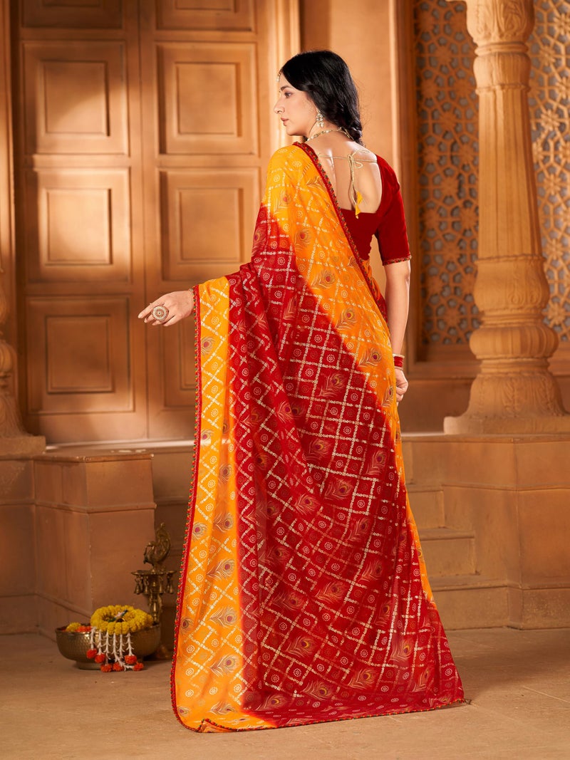 Glory Sarees جلوري ساريز - ساري جيوجيت باندهاني مطبوع بورق مع قطعة بلوزة (Bandhani107_Maroon) - Image 5