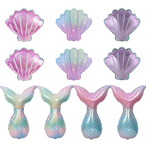 Finypa 10pcs Seashell Balloons Mermaid Tail Helium Mylar Foil Balloons for Under The Sea Decorations Baby Shower Summer Beach Mermaid Sea Theme Birthday Party Supplies - Image 1