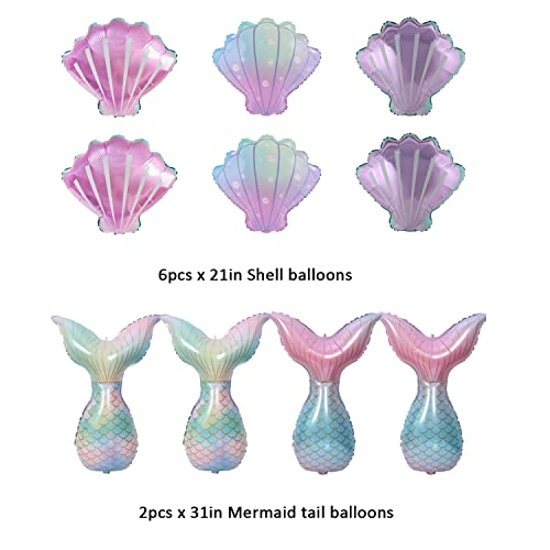 Finypa 10pcs Seashell Balloons Mermaid Tail Helium Mylar Foil Balloons for Under The Sea Decorations Baby Shower Summer Beach Mermaid Sea Theme Birthday Party Supplies - Image 5