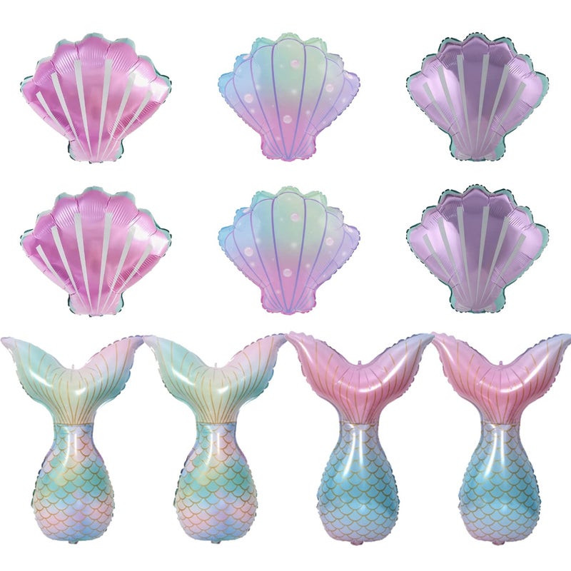 Finypa 10pcs Seashell Balloons Mermaid Tail Helium Mylar Foil Balloons for Under The Sea Decorations Baby Shower Summer Beach Mermaid Sea Theme Birthday Party Supplies - Image 3