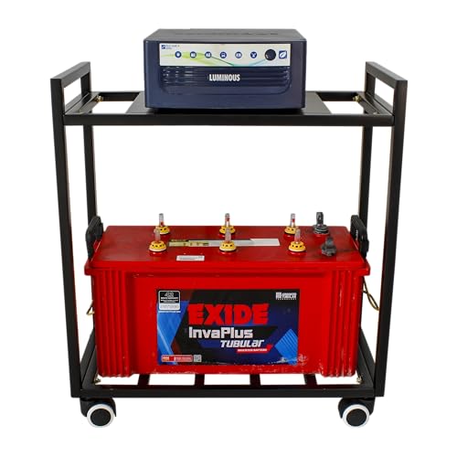 D&V ENGINEERING - Creative in innovation D&V Engineering 2-Tier Metal UPS Inverter Stand with Rolling Caster Wheels | Heavy Duty Mobile Holder for Home, Office, Industrial Use | Max Load 150KG | Fits Single Battery - Image 1