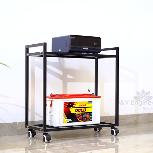 D&V ENGINEERING - Creative in innovation D&V Engineering 2-Tier Metal UPS Inverter Stand with Rolling Caster Wheels | Heavy Duty Mobile Holder for Home, Office, Industrial Use | Max Load 150KG | Fits Single Battery - Image 2