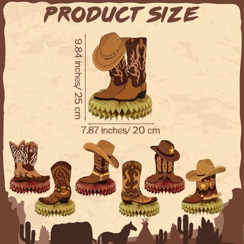 Faccito 7 Pcs Western Party Centerpiece Decorations Western Boots Honeycomb Centerpieces for Tables Cowboy Themed Baby Shower Birthday Party Decor Supplies - Image 5