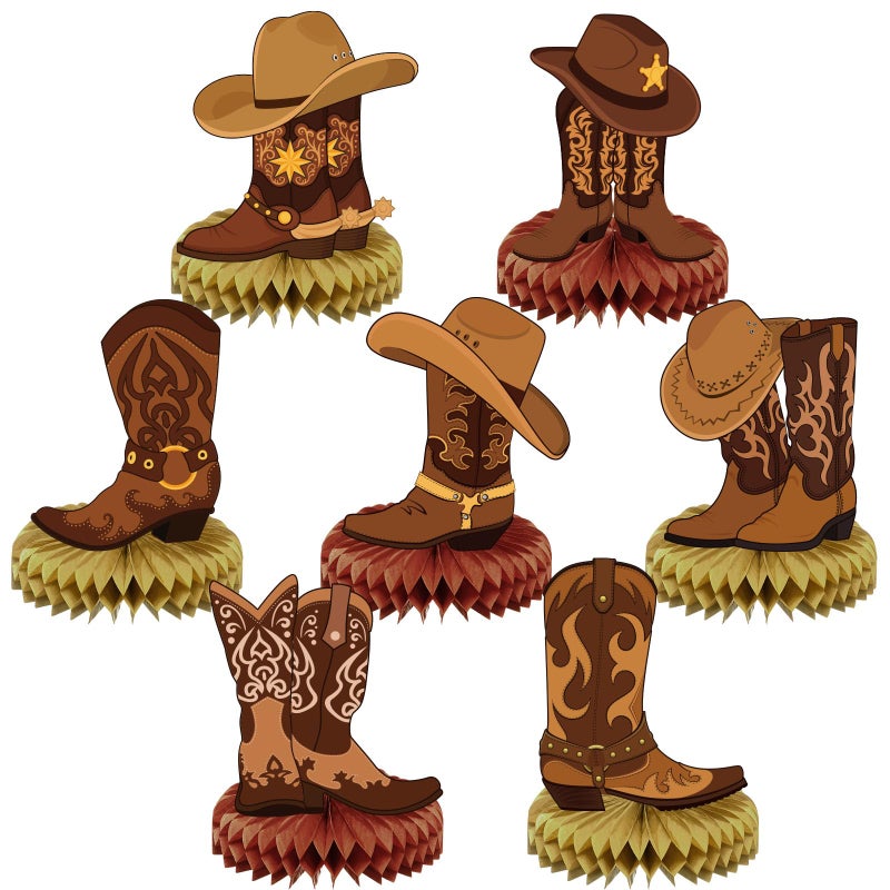 Faccito 7 Pcs Western Party Centerpiece Decorations Western Boots Honeycomb Centerpieces for Tables Cowboy Themed Baby Shower Birthday Party Decor Supplies - Image 3