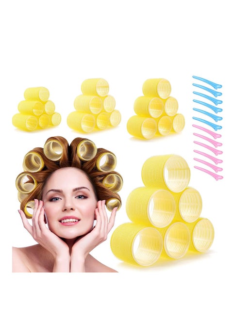 36Pcs Jumbo Hair Rollers Set, 24 Pcs Self Grip Large Hair Rollers & 12 Pieces Duckbill Sectioning Clips, 64mm, 50mm, 40mm, 30mm Rollers for Salon, Barber Hairdressing Hair Styling Accessories