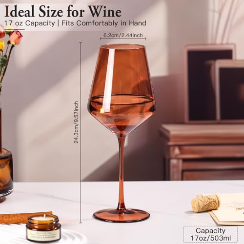 SIPBYSOP Venus Colored Wine Glasses Set of 6, Handblown Wine Glasse,Amber Coloful Glassware，17OZ for Red or White Wine,Wedding Gift, Anniversary, Christmas, Mothers Day Gifts,Gifts for My Wife - Image 4