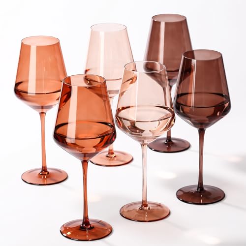 SIPBYSOP Venus Colored Wine Glasses Set of 6, Handblown Wine Glasse,Amber Coloful Glassware，17OZ for Red or White Wine,Wedding Gift, Anniversary, Christmas, Mothers Day Gifts,Gifts for My Wife - Image 1