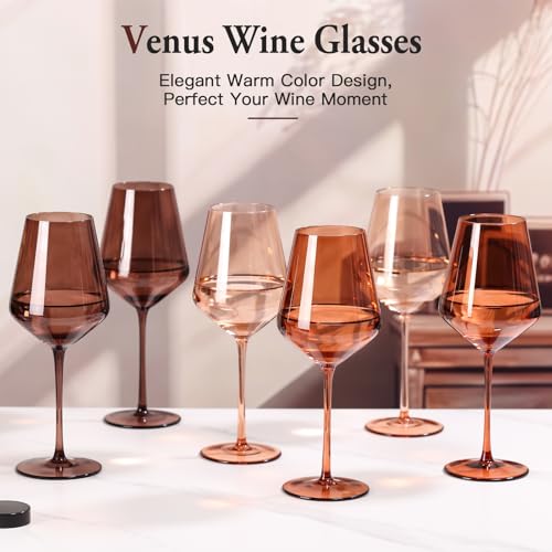 SIPBYSOP Venus Colored Wine Glasses Set of 6, Handblown Wine Glasse,Amber Coloful Glassware，17OZ for Red or White Wine,Wedding Gift, Anniversary, Christmas, Mothers Day Gifts,Gifts for My Wife - Image 2