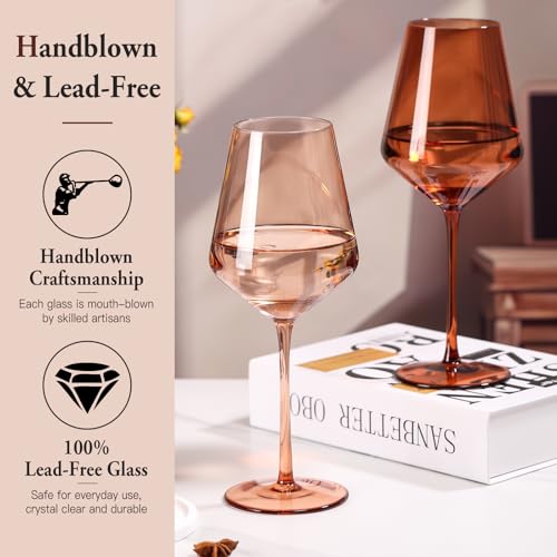SIPBYSOP Venus Colored Wine Glasses Set of 6, Handblown Wine Glasse,Amber Coloful Glassware，17OZ for Red or White Wine,Wedding Gift, Anniversary, Christmas, Mothers Day Gifts,Gifts for My Wife - Image 3