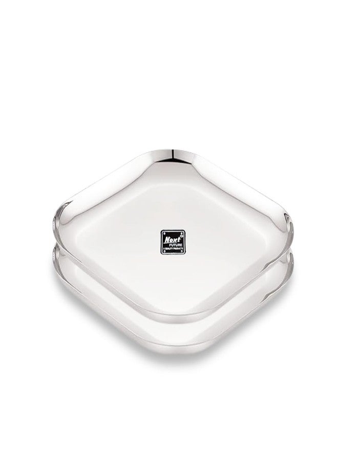 Next Future Stainless Steel Square Small Breakfast Plates - 8 Inches | Durable, Food-Grade Steel Plates | Pack of 2 | Rust-Resistant, and Reusable for Everyday Use (Breakfast (Small)) - Image 1