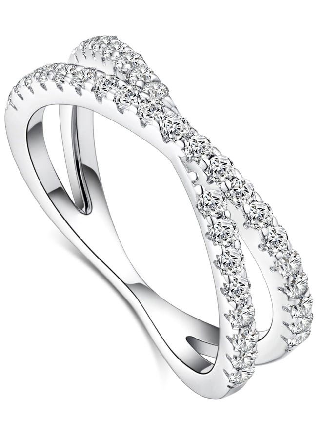 IMOLOVE Moissanite Eternity Ring, Criss Cross Wedding Bands for Women - Sterling Silver Stackable Rings Size 4-11, 6.5, Metal Gemstone, Created Moissanite - Image 1