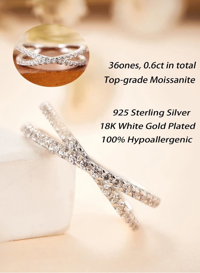 IMOLOVE Moissanite Eternity Ring, Criss Cross Wedding Bands for Women - Sterling Silver Stackable Rings Size 4-11, 6.5, Metal Gemstone, Created Moissanite - Image 2