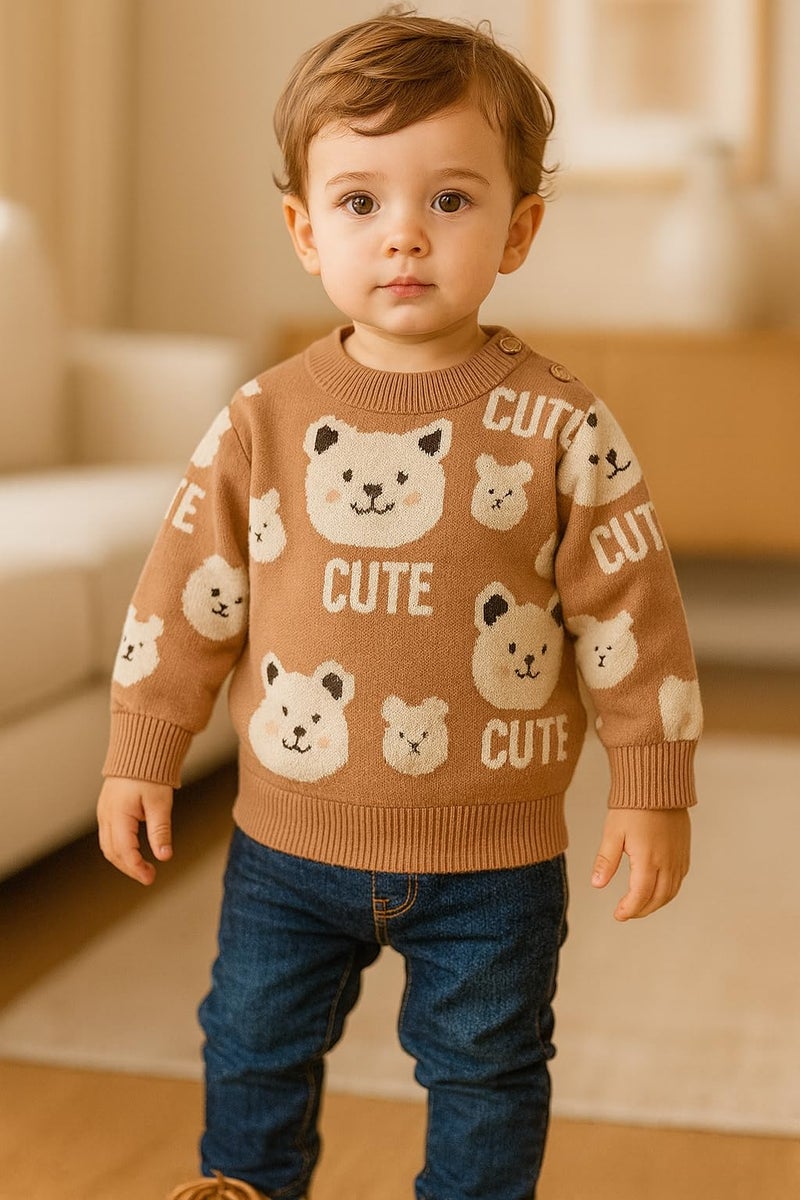 Bold N Elegant Kid's Cute Cartoon Kids Knitted Full Sleeve Warm Wool Winter Pullover Sweater for Infant Toodler Baby Boys n Girls (6-12 Months, White) - Image 4