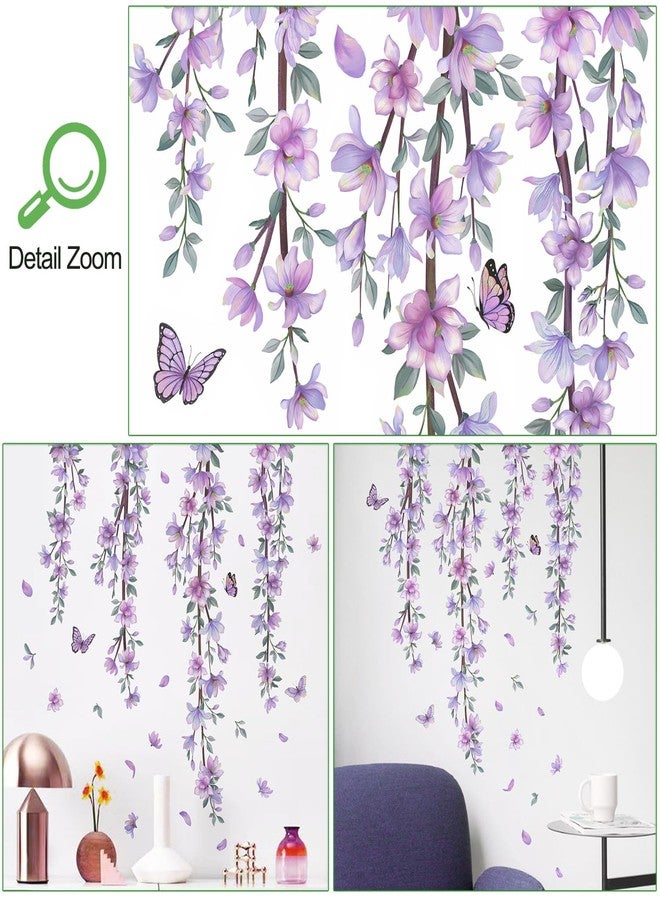 DRWSSR Hanging Creative Removable DIY Purple Flower and Vines Some Flying Butterfly Wall Sticker Waterproof Vinyl Wall Decal Decor for Home Girls Bedroom Kids Room Bedroom Living Room Wall Corner - Image 3