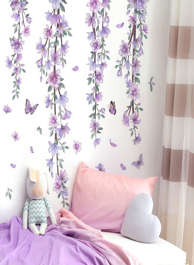DRWSSR Hanging Creative Removable DIY Purple Flower and Vines Some Flying Butterfly Wall Sticker Waterproof Vinyl Wall Decal Decor for Home Girls Bedroom Kids Room Bedroom Living Room Wall Corner - Image 4