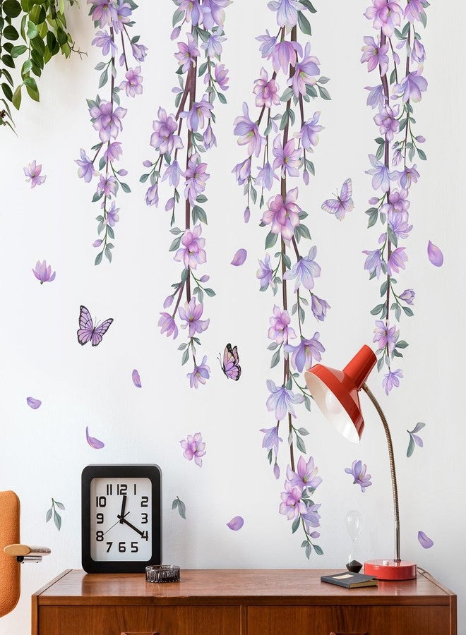 DRWSSR Hanging Creative Removable DIY Purple Flower and Vines Some Flying Butterfly Wall Sticker Waterproof Vinyl Wall Decal Decor for Home Girls Bedroom Kids Room Bedroom Living Room Wall Corner - Image 5