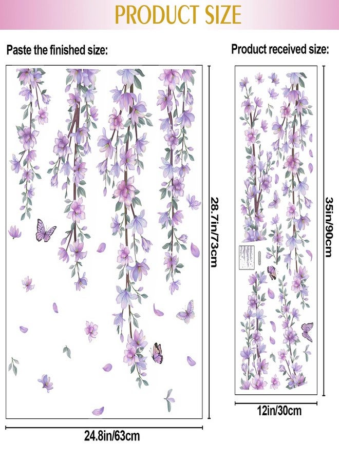 DRWSSR Hanging Creative Removable DIY Purple Flower and Vines Some Flying Butterfly Wall Sticker Waterproof Vinyl Wall Decal Decor for Home Girls Bedroom Kids Room Bedroom Living Room Wall Corner - Image 2