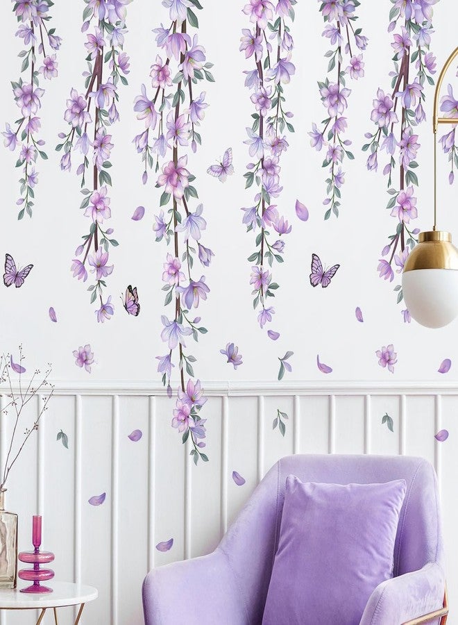 DRWSSR Hanging Creative Removable DIY Purple Flower and Vines Some Flying Butterfly Wall Sticker Waterproof Vinyl Wall Decal Decor for Home Girls Bedroom Kids Room Bedroom Living Room Wall Corner - Image 1