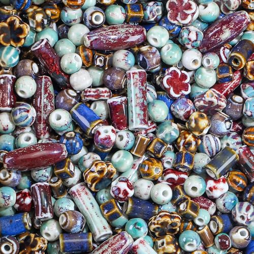 Clearain Mixed Unique Beads for Jewelry Making, Bulk Assorted Ceramic Large Hole Porcelain Beads for Crafts, Bracelets Necklace Earrings (Mixed 0.8 lb) - Image 1