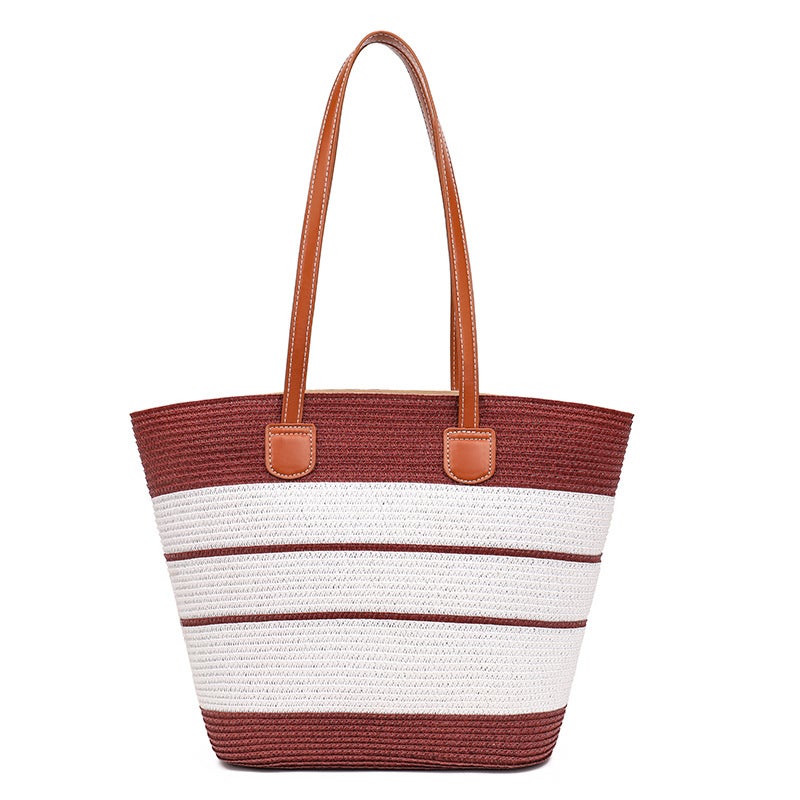 New Straw Versatile Large-Capacity Bag Women'S Shoulder Bag High-End Commuter Bag Tote Bag Vacation Outing Striped Trend - Image 1