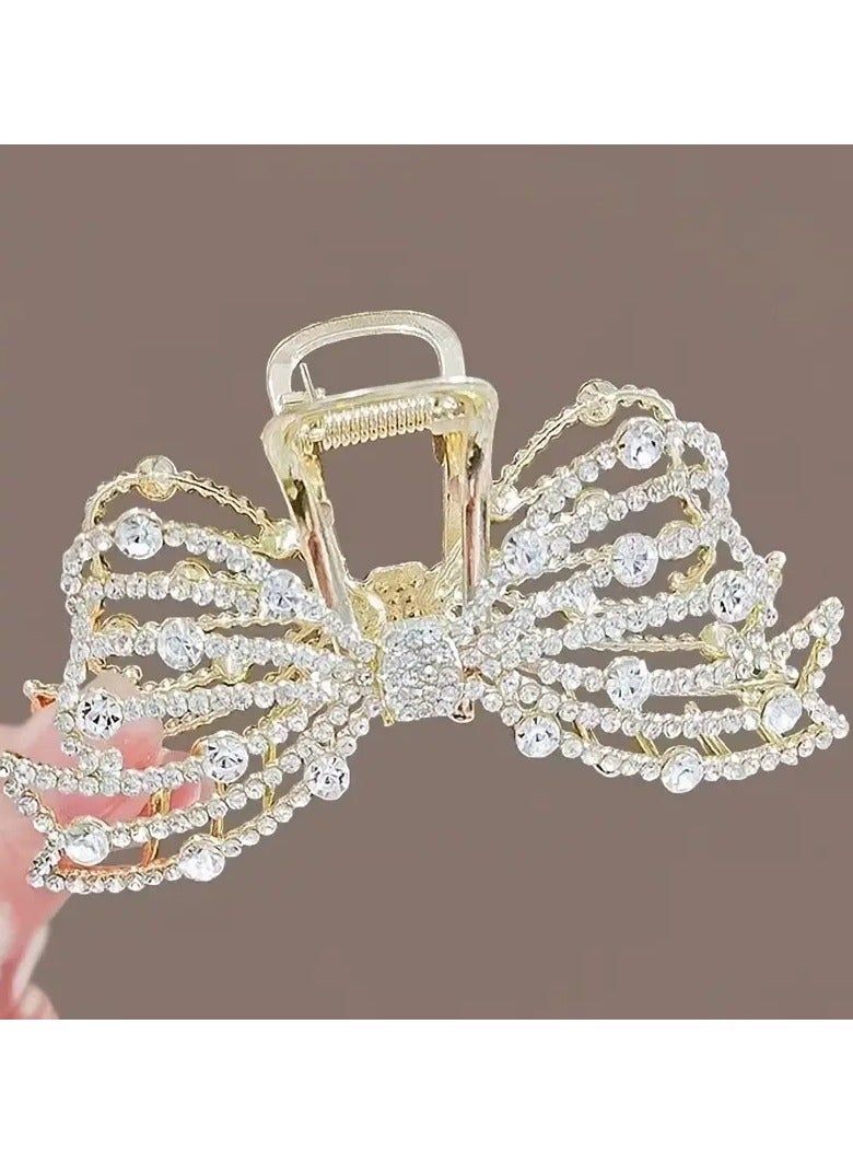 Goolsky مشبك شعر غير قابل للانزلاق من سبائك الذهب مع أحجار الراين للشعر الكثيف، مشبك فك قوي لملحقات الشعر - Image 1