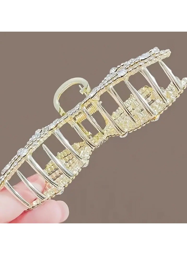 Goolsky مشبك شعر غير قابل للانزلاق من سبائك الذهب مع أحجار الراين للشعر الكثيف، مشبك فك قوي لملحقات الشعر - Image 3