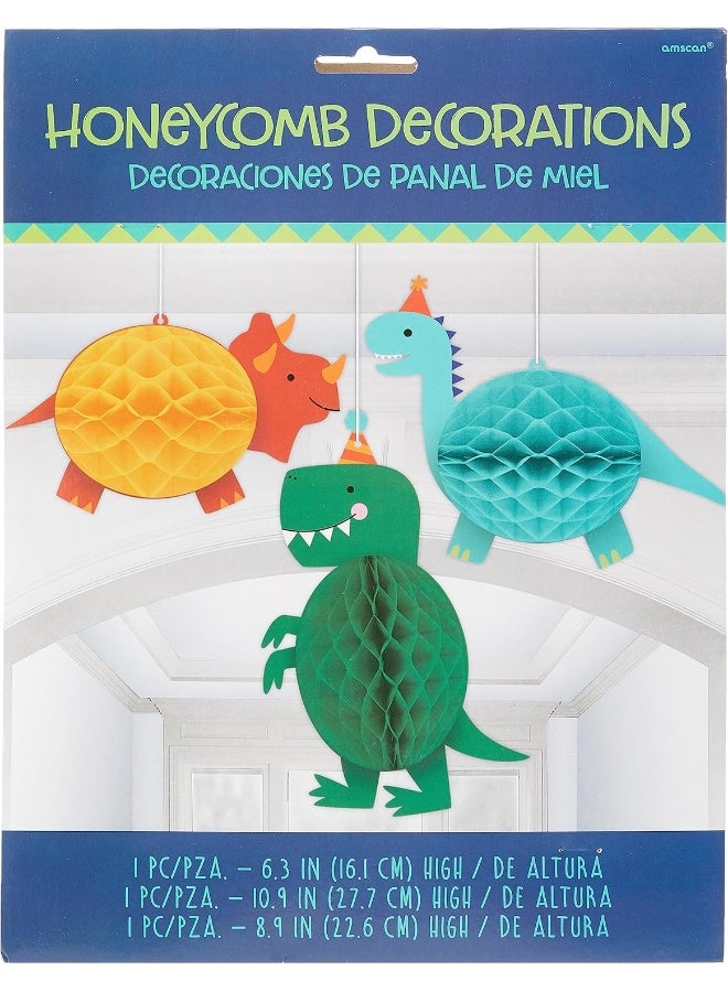Amscan Dino-Mite Party Honeycomb Decorations 3pcs - Image 4