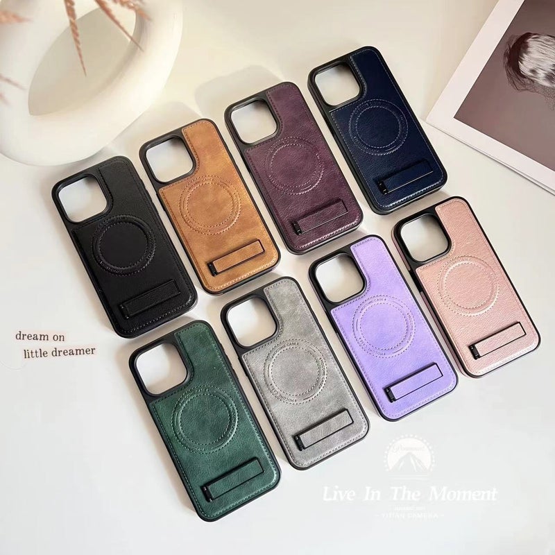 HuHa Protective Cover For iPhone 14 Plus Multi-function Holder MagSafe PU Phone Case(Gray) - Image 3