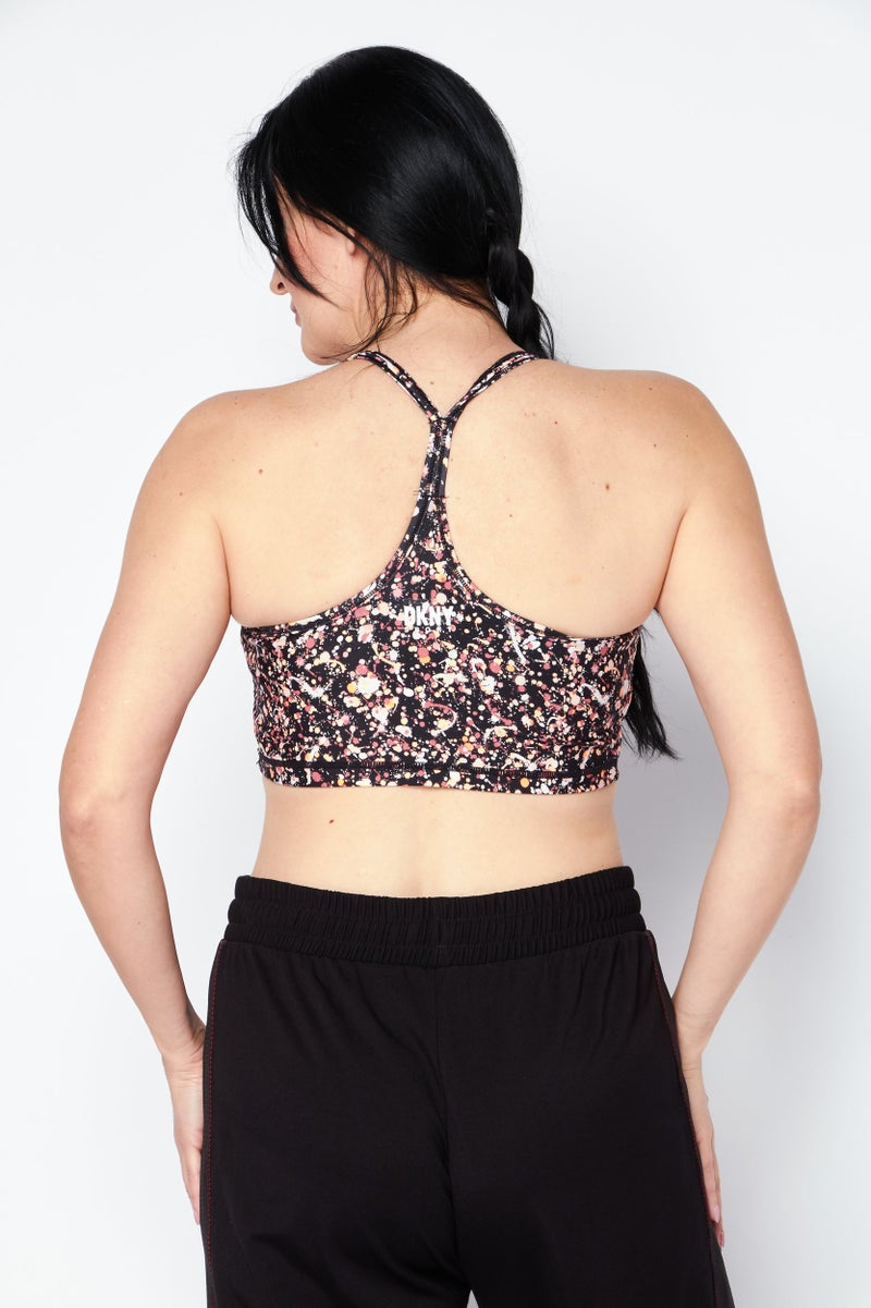 DKNY Women Splatter Paint No Padded Sports Bra, Black Combo - Image 4