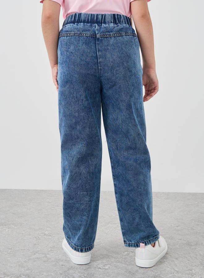 Styli Styli Girls Acid Washed Elasticated Waistband Jeans with Knee Patch  - Image 4