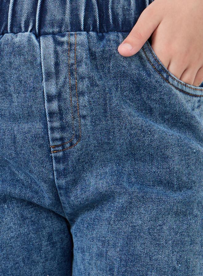 Styli Styli Girls Acid Washed Elasticated Waistband Jeans with Knee Patch  - Image 3