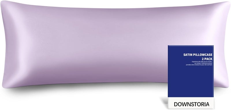 DOWNSTORIA Satin Body Pillow Cover Similar to Silk Body Pillow Pillowcase 1 Pack,Smooth and Cooling, Silky Envelope Closure Large Long Pillow Cases, Gifts for Women Men(20x54 Inches, Light Purple) - Image 1