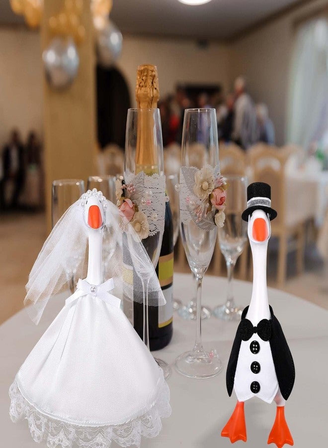 JcHrmers 2 Set 7 Inch Desk Goose Outfits Wedding Mini Goose Outfits Bride Groom Engagement Anniversary Desktop Geese Clothes for Magnetic Goose Statue Desk Table Decor - Image 3