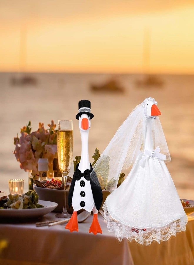 JcHrmers 2 Set 7 Inch Desk Goose Outfits Wedding Mini Goose Outfits Bride Groom Engagement Anniversary Desktop Geese Clothes for Magnetic Goose Statue Desk Table Decor - Image 4