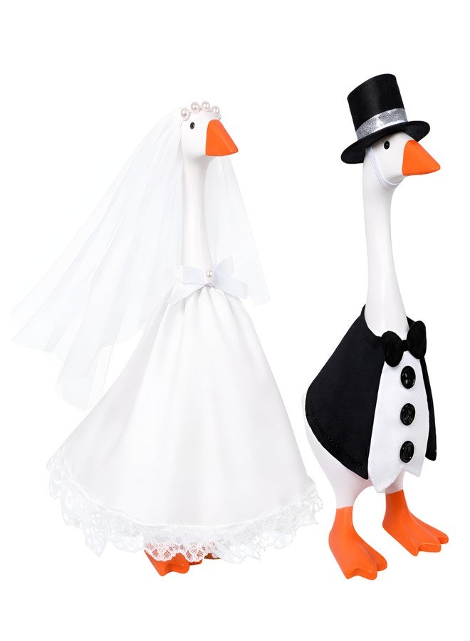 JcHrmers 2 Set 7 Inch Desk Goose Outfits Wedding Mini Goose Outfits Bride Groom Engagement Anniversary Desktop Geese Clothes for Magnetic Goose Statue Desk Table Decor - Image 1