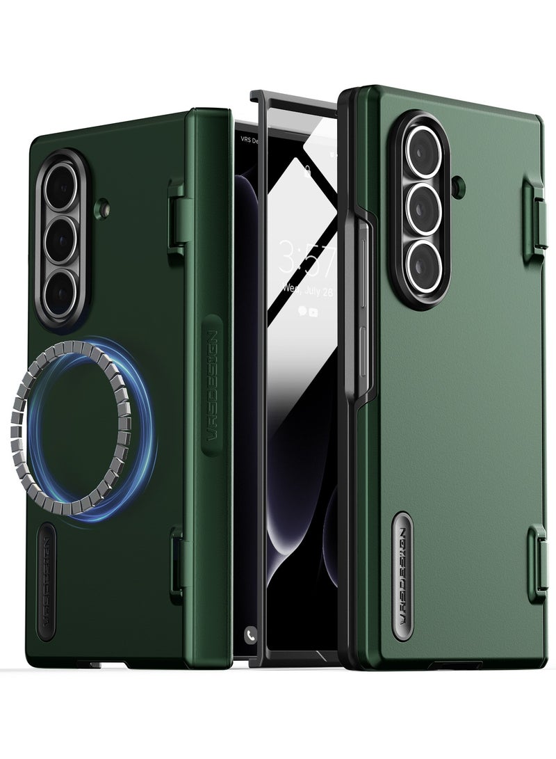 VRS Design Terra Guard Modern Halo 360 Samsung Galaxy Z Fold 7 Case [MagSafe] Cover (2025) with [Built-in Screen Protector] and Hinge Protection - Metallic Green 