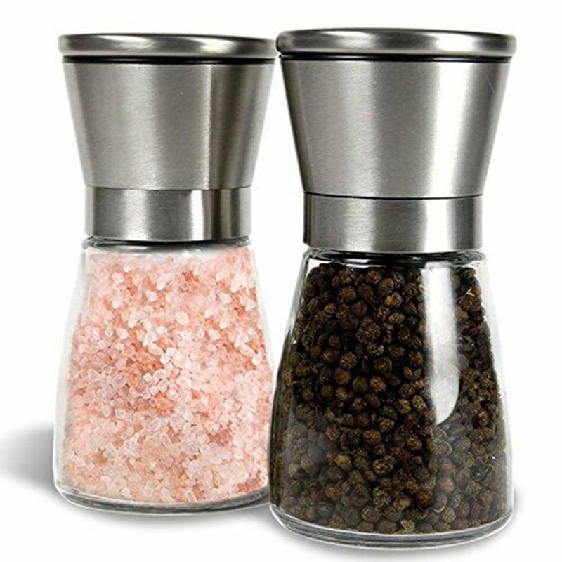 TASKHOUSE Stainless Steel Adjustable Ceramic Sea Salt Grinder and Pepper Mill Set Glass Salt and Pepper Shakers Pepper and Salt Mill Small Pack of 2 - Image 1