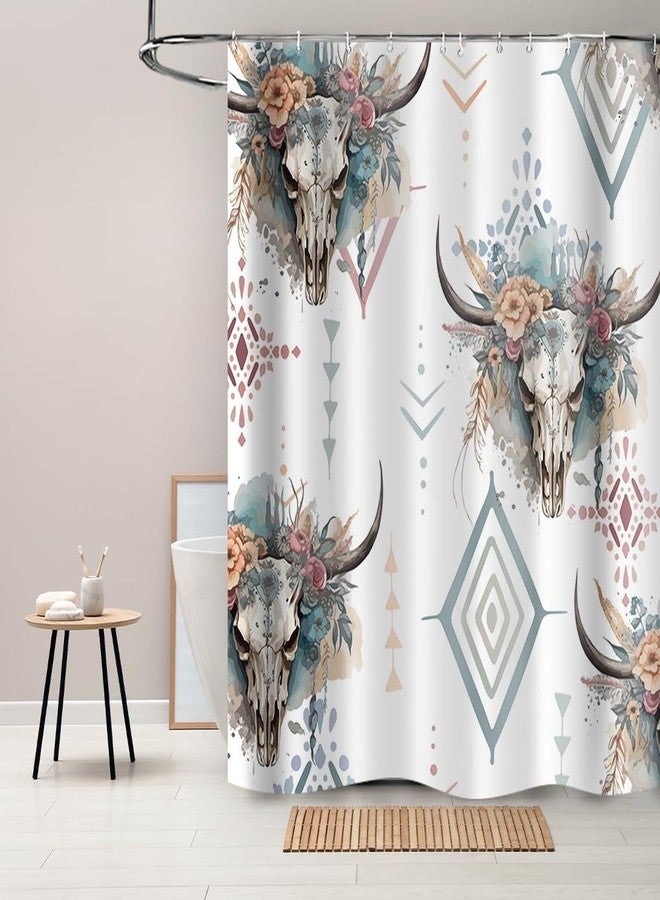 Ticuenicoa Western Cow Skull Shower Curtain Boho Western Shower Curtains for The Bathroom with Cactus Farmhouse Country Waterproof Fabric Bath Curtain with 12 Hooks Sets (72''Wx72''H) - Image 1