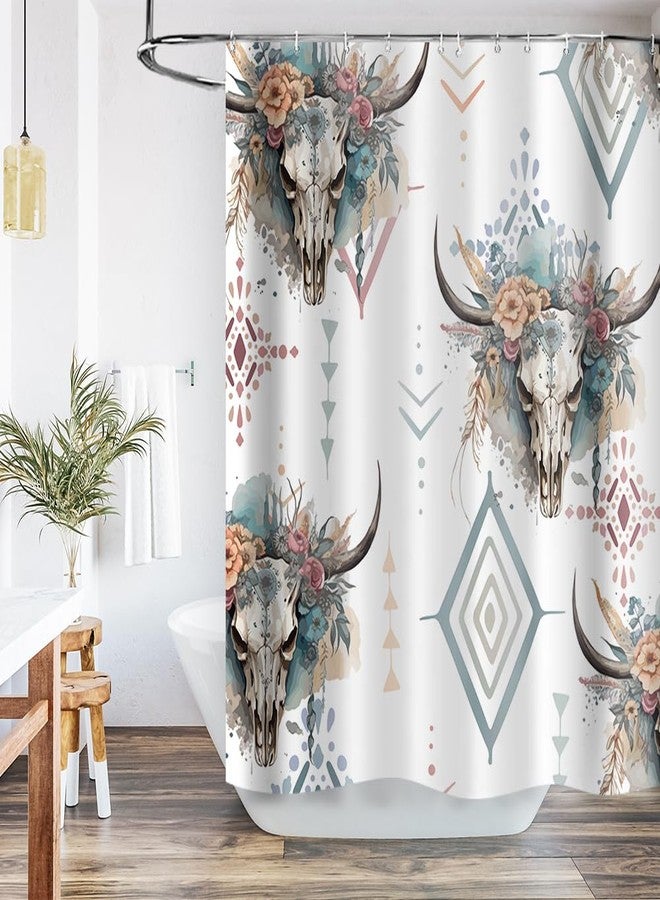 Ticuenicoa Western Cow Skull Shower Curtain Boho Western Shower Curtains for The Bathroom with Cactus Farmhouse Country Waterproof Fabric Bath Curtain with 12 Hooks Sets (72''Wx72''H) - Image 2