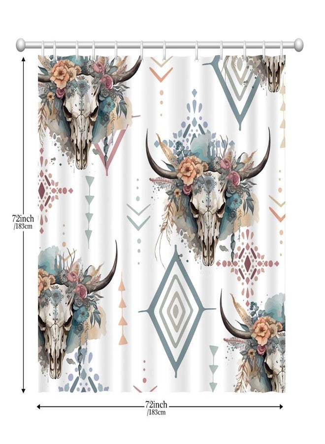 Ticuenicoa Western Cow Skull Shower Curtain Boho Western Shower Curtains for The Bathroom with Cactus Farmhouse Country Waterproof Fabric Bath Curtain with 12 Hooks Sets (72''Wx72''H) - Image 4