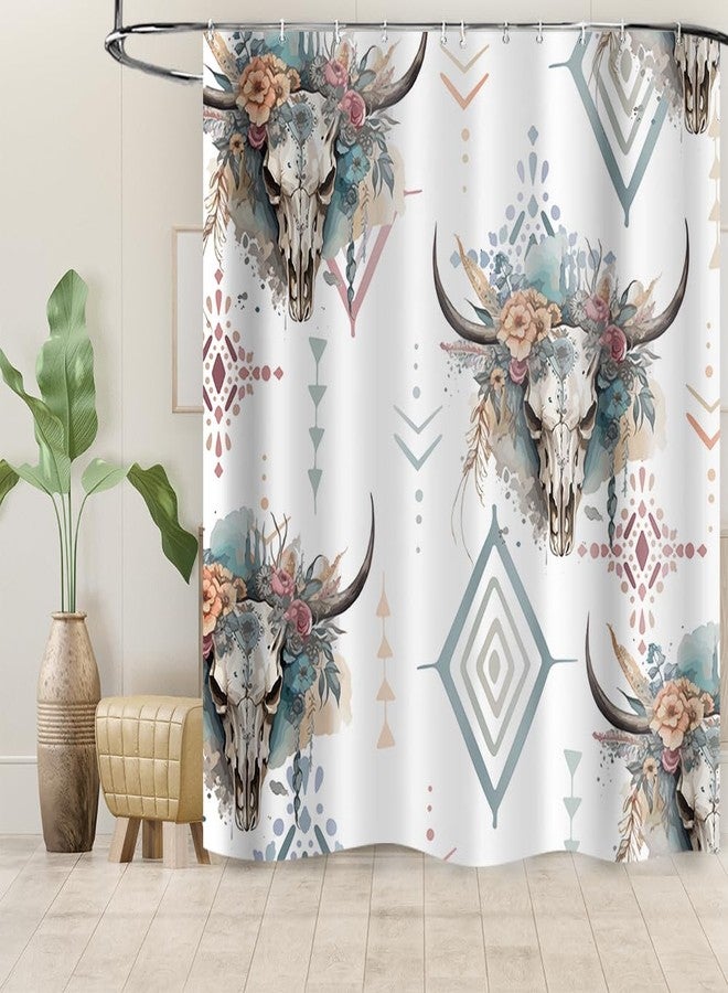 Ticuenicoa Western Cow Skull Shower Curtain Boho Western Shower Curtains for The Bathroom with Cactus Farmhouse Country Waterproof Fabric Bath Curtain with 12 Hooks Sets (72''Wx72''H) - Image 3