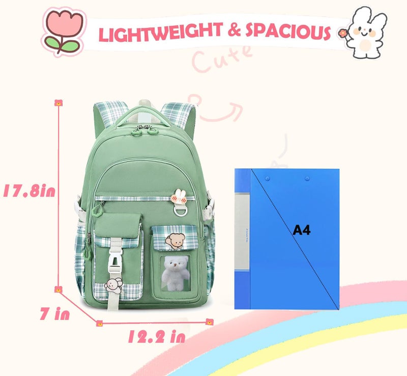 PRLINJSK Girls BackpackÃ¯Â¼Å’Cute School Backpack for Girls Kids TeensÃ¯Â¼Å’Kawaii Bookbag for Primary ElementaryÃ¯Â¼Å’Green - Image 3