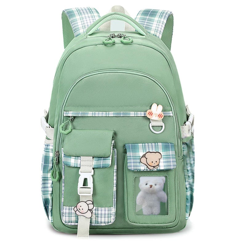 PRLINJSK Girls BackpackÃ¯Â¼Å’Cute School Backpack for Girls Kids TeensÃ¯Â¼Å’Kawaii Bookbag for Primary ElementaryÃ¯Â¼Å’Green - Image 1