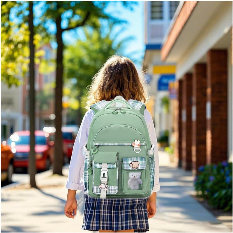 PRLINJSK Girls BackpackÃ¯Â¼Å’Cute School Backpack for Girls Kids TeensÃ¯Â¼Å’Kawaii Bookbag for Primary ElementaryÃ¯Â¼Å’Green - Image 2