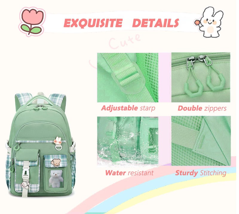 PRLINJSK Girls BackpackÃ¯Â¼Å’Cute School Backpack for Girls Kids TeensÃ¯Â¼Å’Kawaii Bookbag for Primary ElementaryÃ¯Â¼Å’Green - Image 4